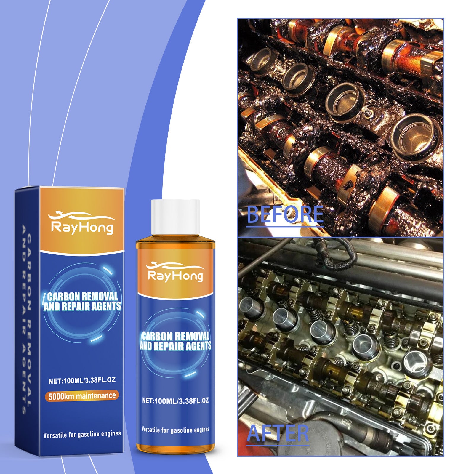 Rayhong Engine Carbon Removal Repair Agent, Engine Anti-Wear Protection Carbon Removal Noise Reduction Oil Additive