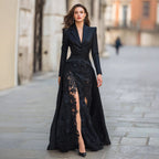 Vestido de dos piezas elegante para mujer con cuello tipo americana, manga larga