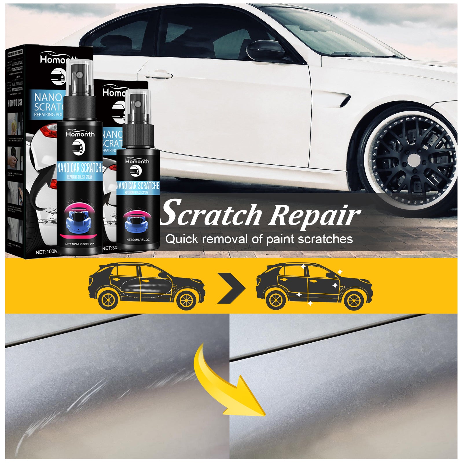 Scratch Repair Spray, Automotive Scratch Reconditioning Cleaning Repair Maintenance Brightening Care Paint Spray