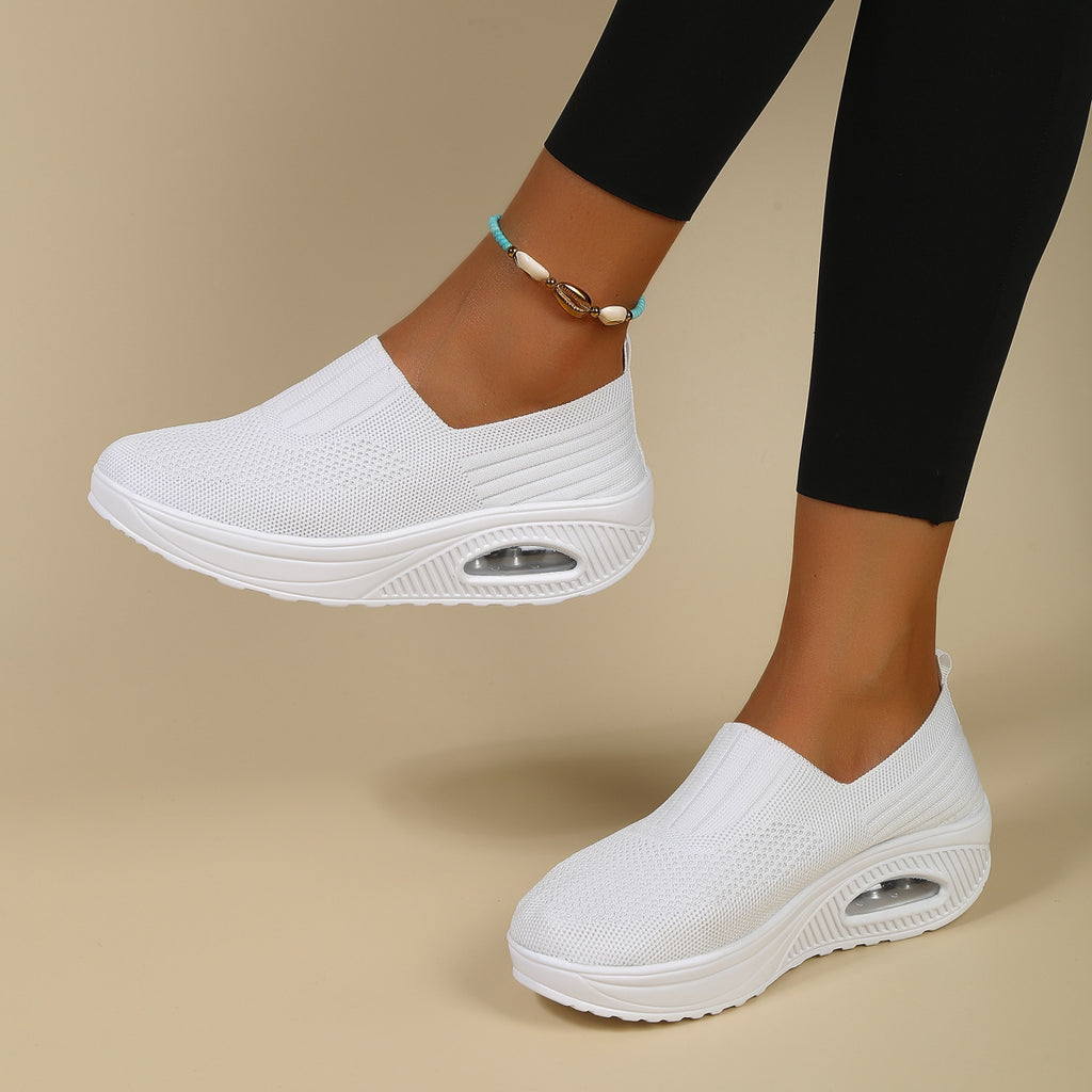 Zapatillas sin cordones para mujer con suela blanda gruesa tipo Air y tejido Flyknit