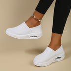 Zapatillas sin cordones para mujer con suela blanda gruesa tipo Air y tejido Flyknit