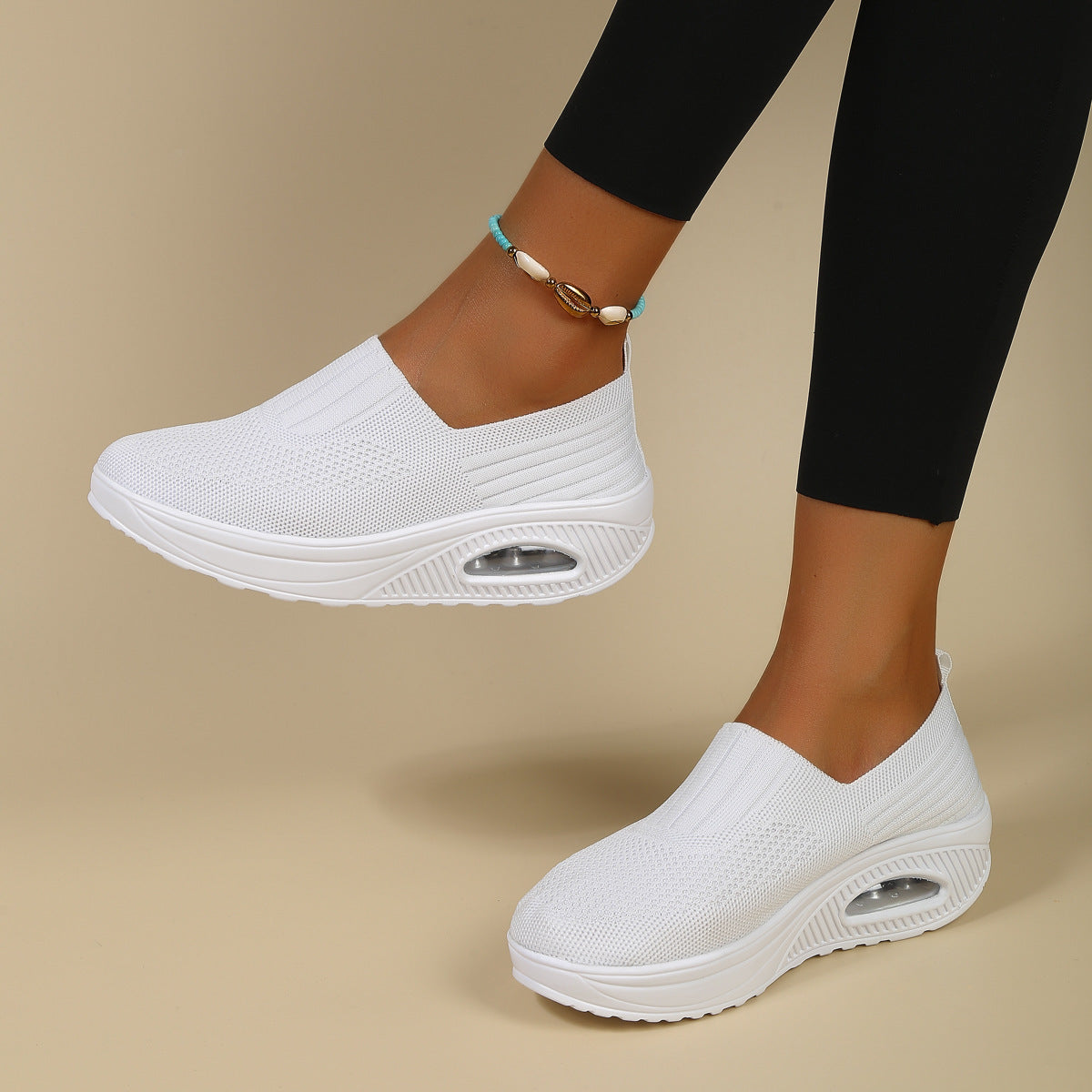 Zapatillas sin cordones para mujer con suela blanda gruesa tipo Air y tejido Flyknit