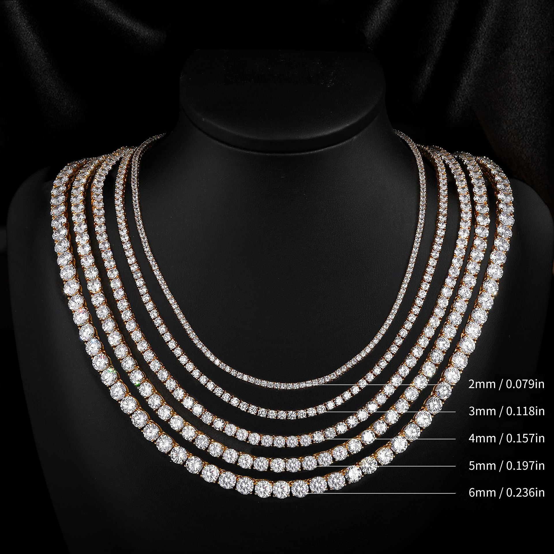 Copper Plated 18K Gold Zirconia Tennis Necklace Fashion Trendy Style Neck Chain