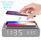 Smart LED Digital Alarm Clock with Wireless Charging, Multi-Function Temperature Display