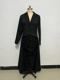 Vestido de dos piezas elegante para mujer con cuello tipo americana, manga larga