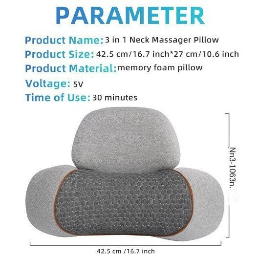 Almohada cervical con protección para el cuello, función de masaje y compresa térmica.
