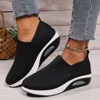 Zapatillas sin cordones para mujer con suela blanda gruesa tipo Air y tejido Flyknit
