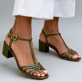 Elegantes sandalias de fiesta para mujer con tacón alto, tiras y hebilla en forma de T.