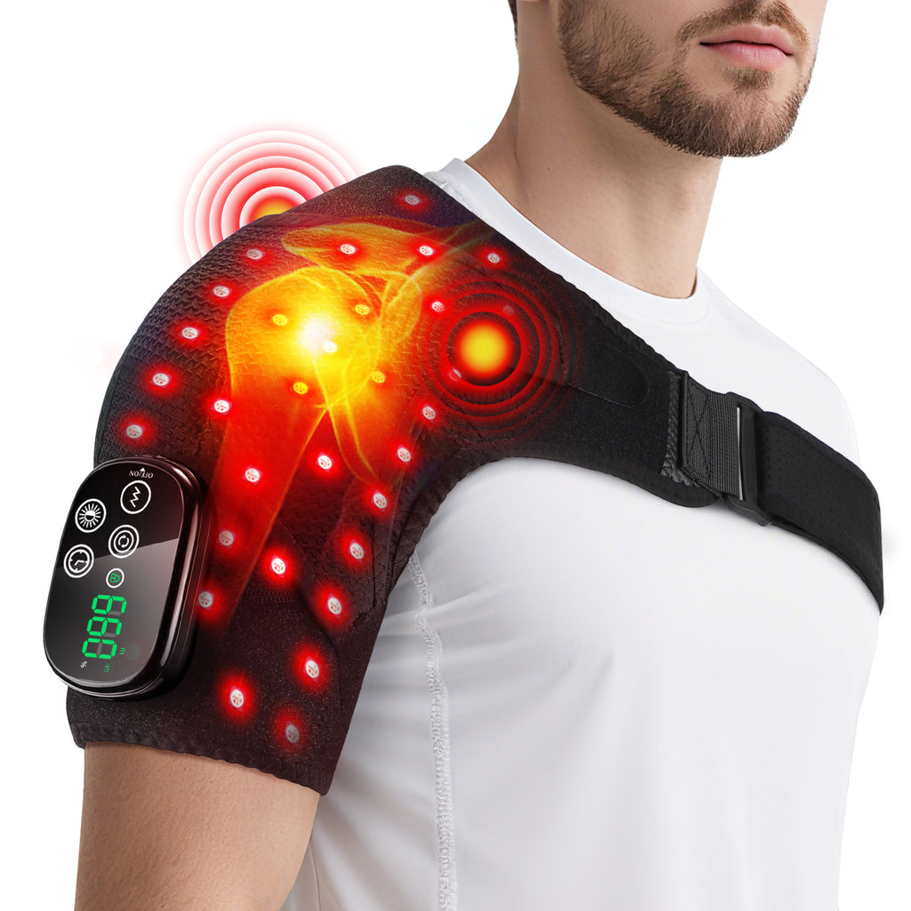 Massage Shoulder Support with Touchscreen Controller, Rechargeable Vibrating Heat Therapy Shoulder Massager Belt