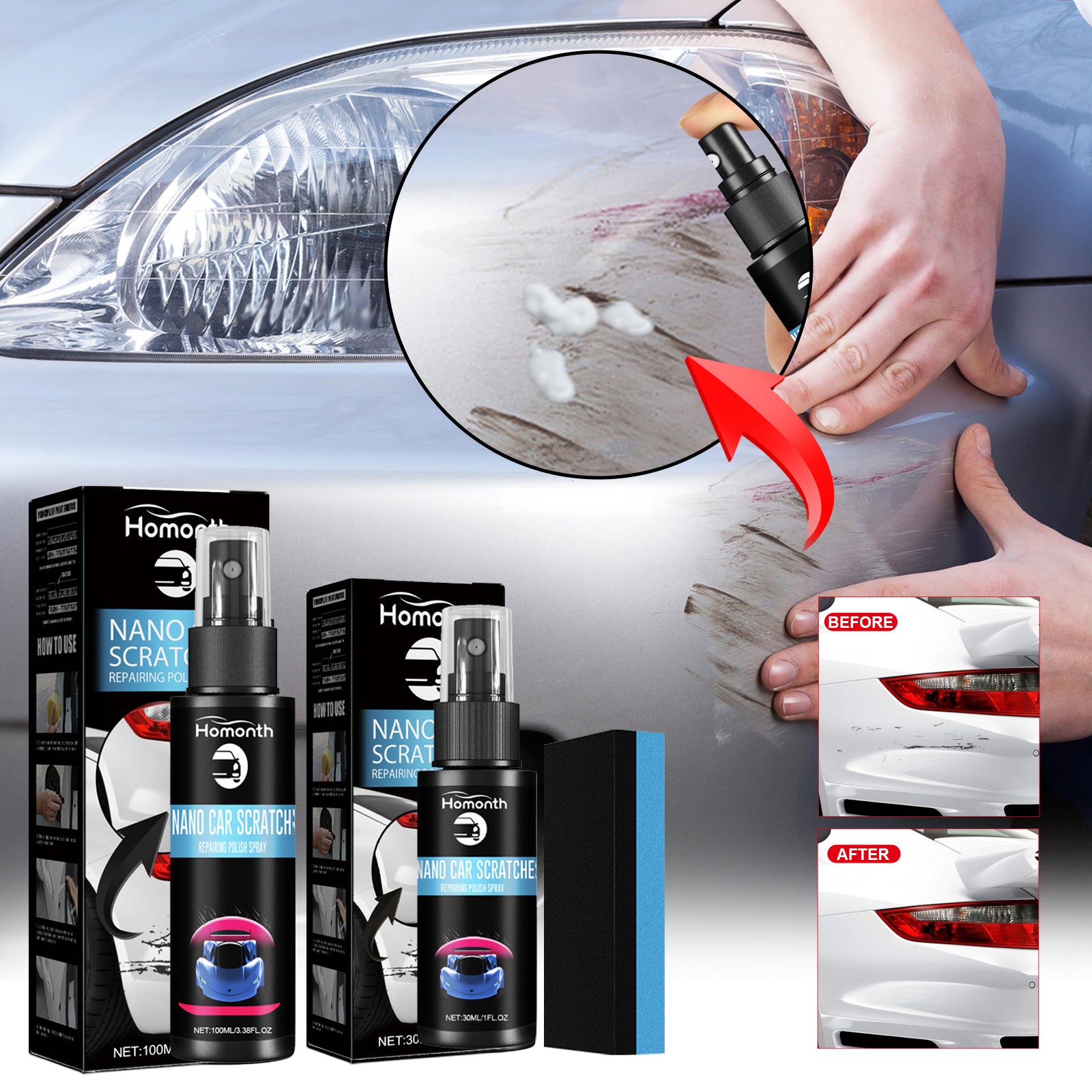 Scratch Repair Spray, Automotive Scratch Reconditioning Cleaning Repair Maintenance Brightening Care Paint Spray