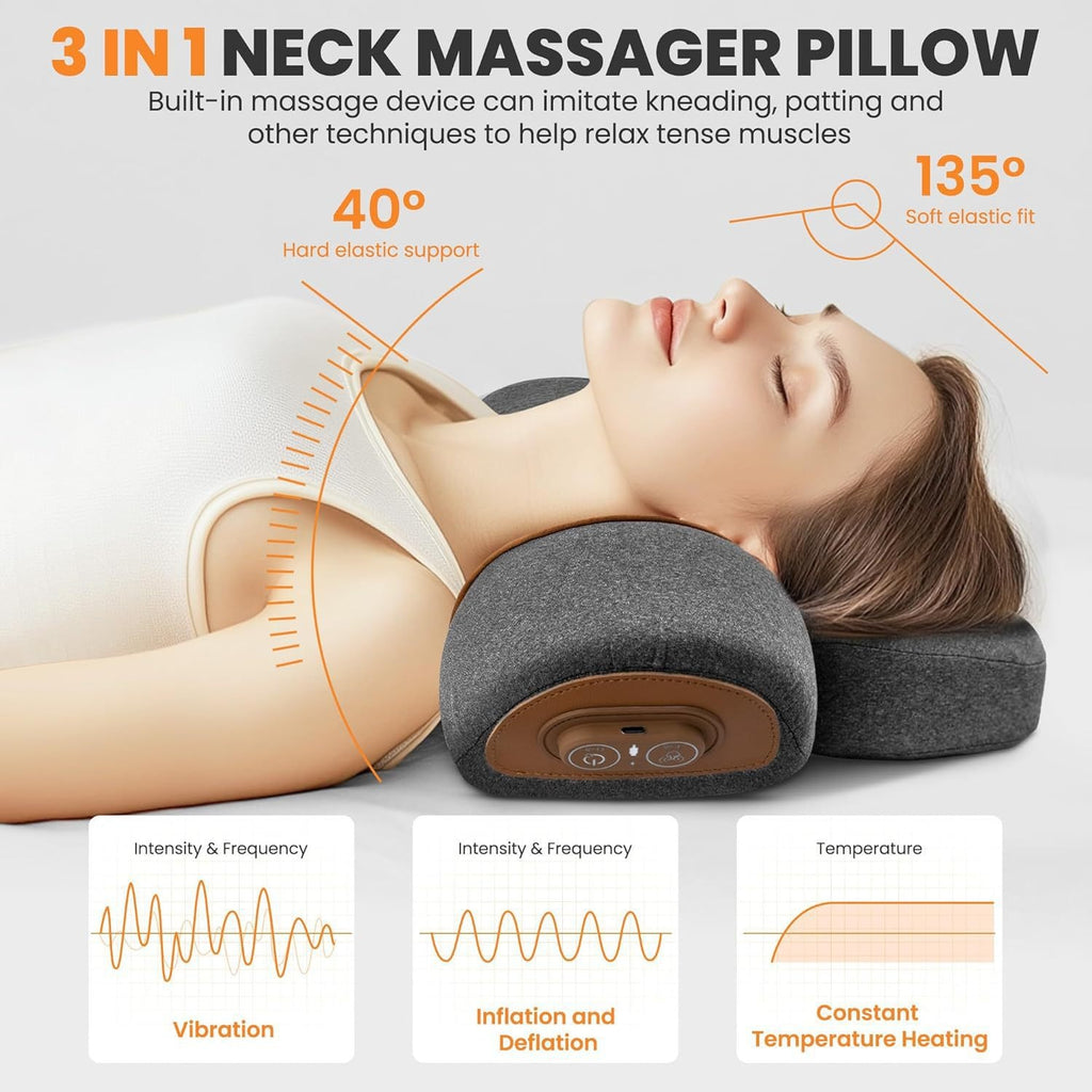 Almohada cervical con protección para el cuello, función de masaje y compresa térmica.