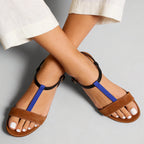 Sandalias planas casuales para mujer, con punta redonda y abierta, y cierre de botón; ideales para la playa.