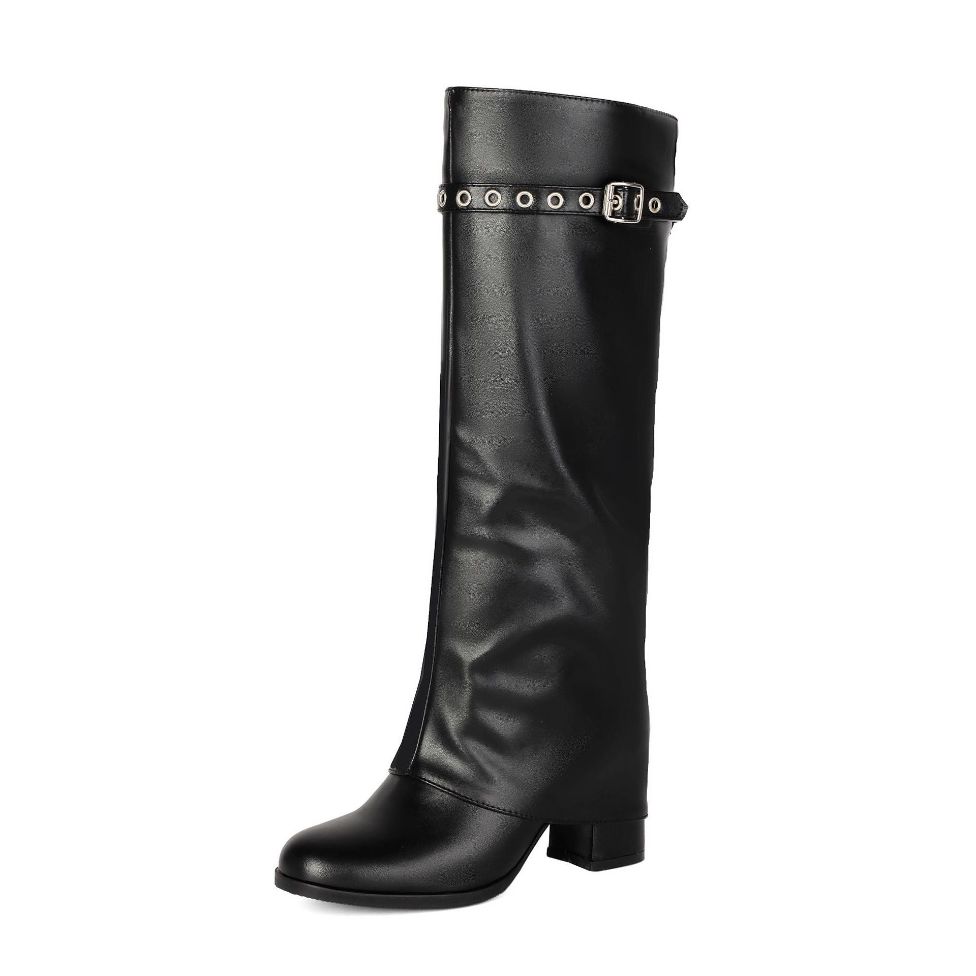 Botas militares tipo «slip-on» de tacón grueso y talla grande para mujer