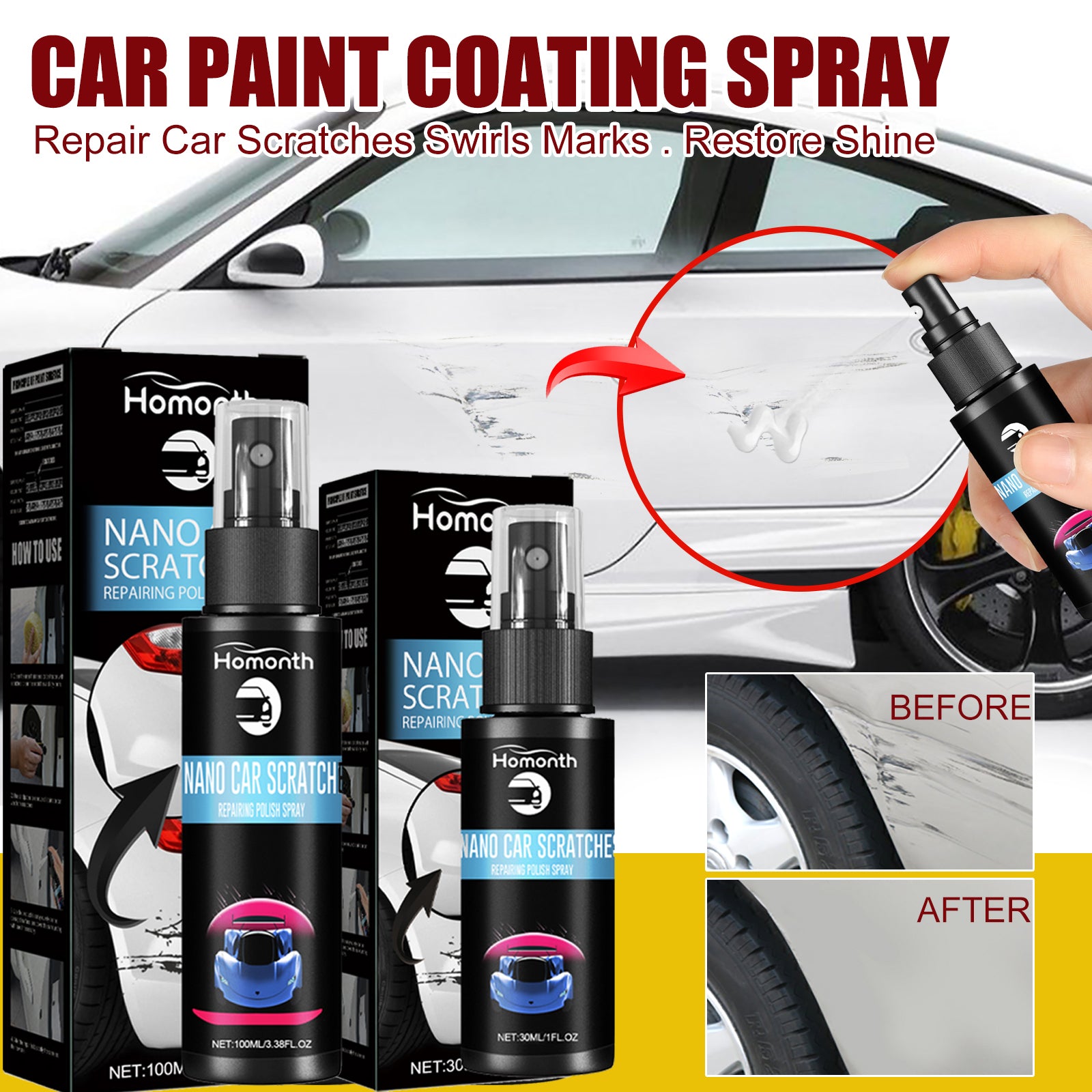 Scratch Repair Spray, Automotive Scratch Reconditioning Cleaning Repair Maintenance Brightening Care Paint Spray